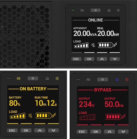 APC 15 kW|15 kVA | Double conversion online | Sine wave | Built-in static bypass | Lead-acid battery | LCD display (SRTG15KXLI)