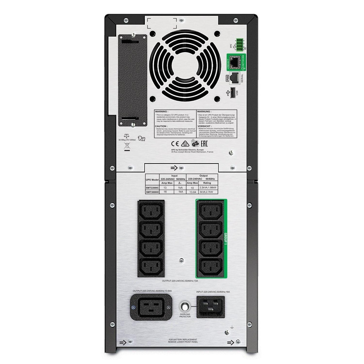 APC 2.7 kW | 3 kVA | 230V | 1x IEC 320 C19 | 1x IEC Jumpers | 8x IEC 320 C13 | SmartSlot | USB | 365 Joules (SMT3000IC)