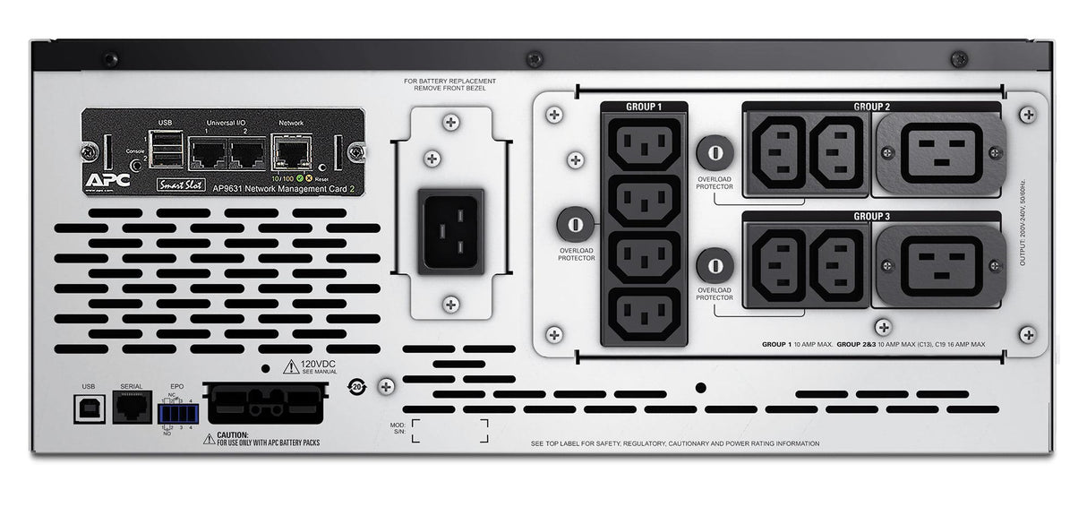 APC 230 V | 1.98 KW | 2.2 kVA | 50|60 Hz | RJ-45 | SmartSlot | USB | 178 x 483 x 432 mm | 38.56 kg (SMX2200HVNC)