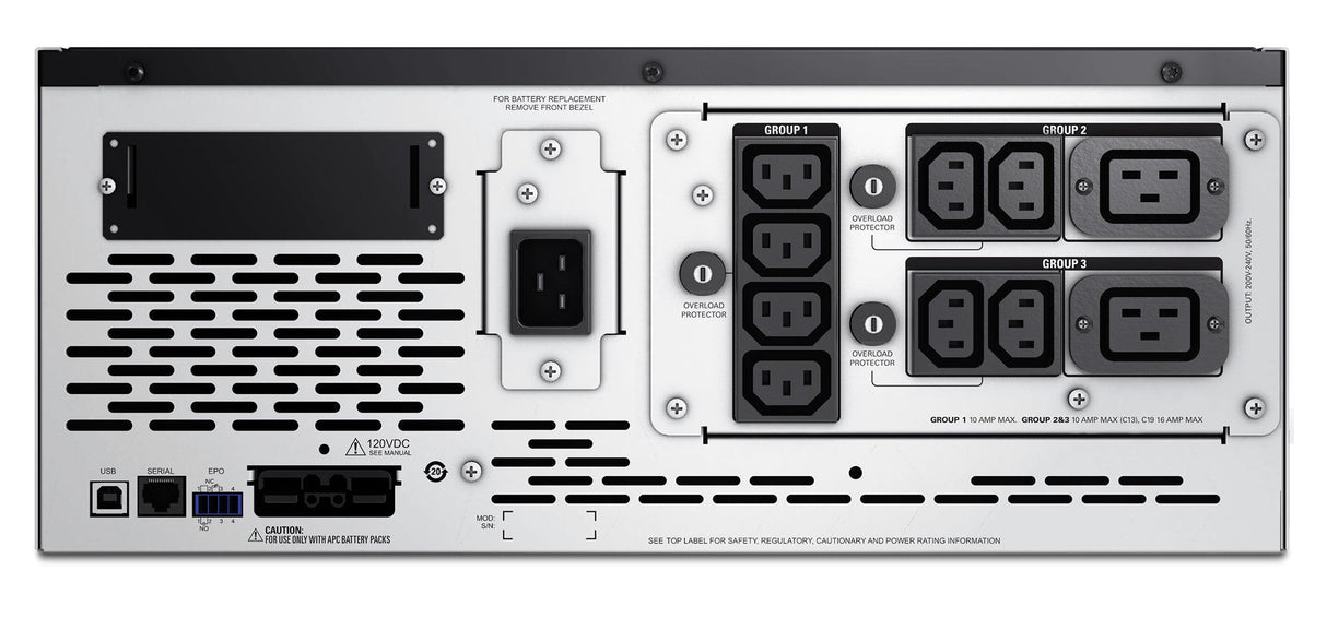 APC 230 V | 1.98 KW | 2.2 kVA | 50|60 Hz | RJ-45 | SmartSlot | USB | 178 x 483 x 432 mm | 38.56 kg (SMX2200HVNC)