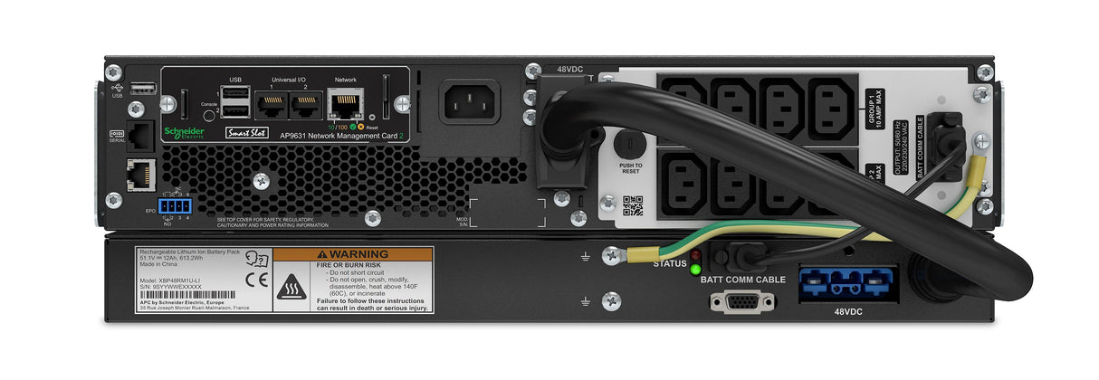 APC 900 W | 1 kVA | 230 V | 50|60 Hz | 8x IEC 320 C13 | IEC-320 C14 | Li-ion | RJ-45 10|100 Base-T | RJ-45 Serial | Smart-Slot | USB | 3U | IP20 | 432x590x128 mm (SRTL1000RMXLI-NC)