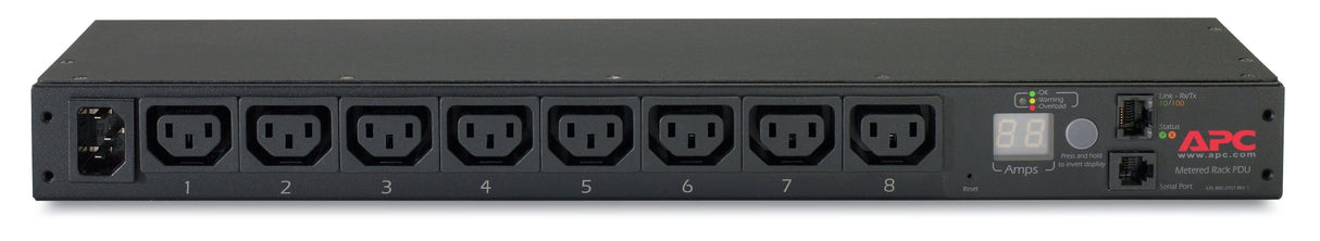 APC Rack PDU | Metered | 1U | 12A|208V | 10A|230V | 50|60 Hz | 8x IEC 320 C13 | IEC-320 C14 | 444 x 102 x 44 mm | 1730 g (AP7820B)