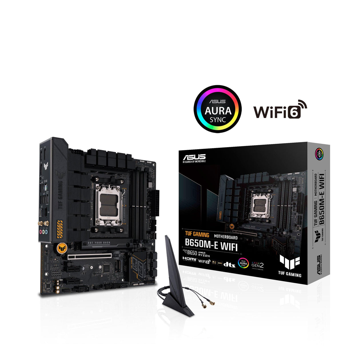 ASUS AMD B650 | AM5 | 4 x DIMM DDR5 | 802.11 a|b|g|n|ac|ax | Bluetooth 5.2 | 256 Mb Flash ROM | UEFI AMI BIOS | micro-ATX (TUF GAMING B650M-E WIFI)
