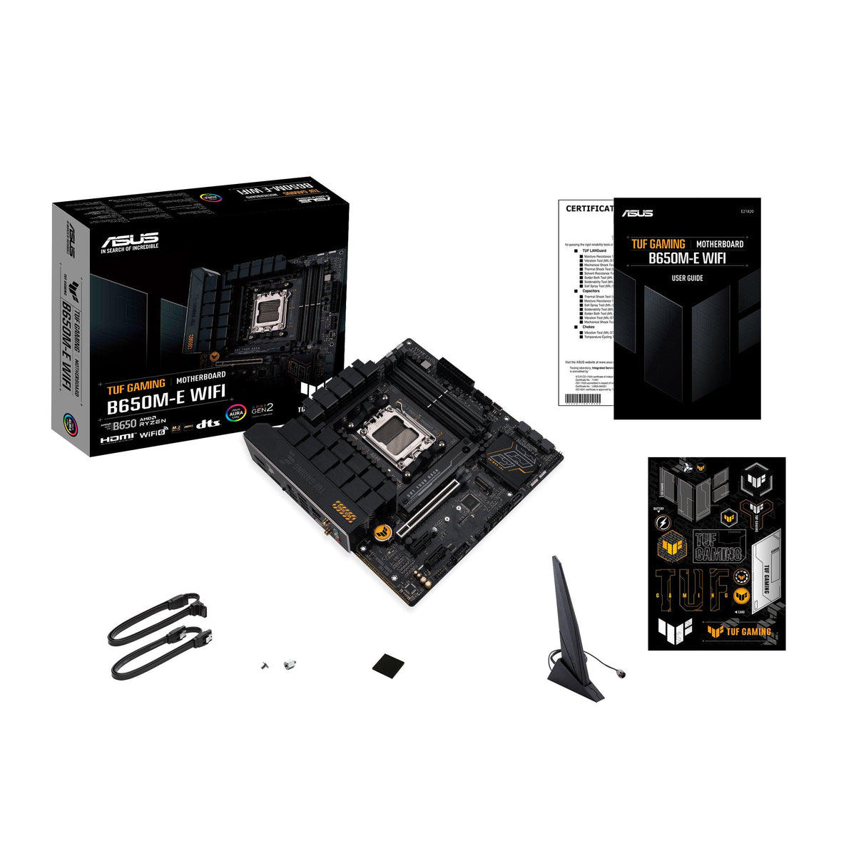 ASUS AMD B650 | AM5 | 4 x DIMM DDR5 | 802.11 a|b|g|n|ac|ax | Bluetooth 5.2 | 256 Mb Flash ROM | UEFI AMI BIOS | micro-ATX (TUF GAMING B650M-E WIFI)