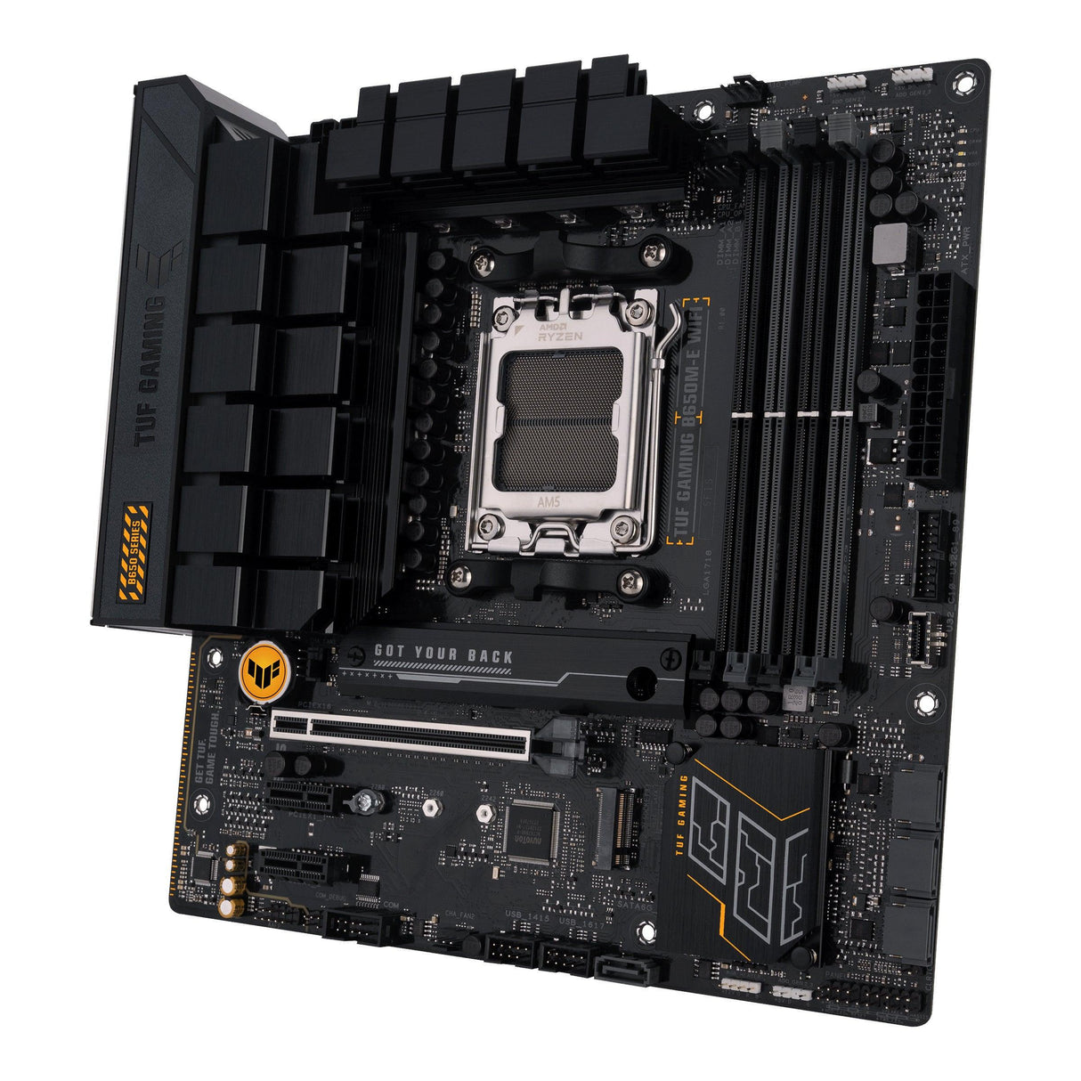 ASUS AMD B650 | AM5 | 4 x DIMM DDR5 | 802.11 a|b|g|n|ac|ax | Bluetooth 5.2 | 256 Mb Flash ROM | UEFI AMI BIOS | micro-ATX (TUF GAMING B650M-E WIFI)