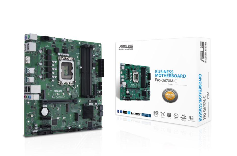 ASUS PRO Q670M-C-CSM Intel LGA 1700 Micro-ATX Business Motherboard, 4xDDR5~128GB,1x PCIe 4.0/3.0 x16 slot,1Gb Ethernet