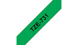 BROTHER 12mm Black on Green Laminated Tape - 8m (TZE-731)