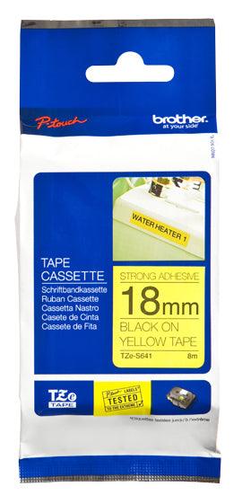 BROTHER 18mm wide | black on yellow strong adhesive laminated tape | 8m. (TZE-S641)