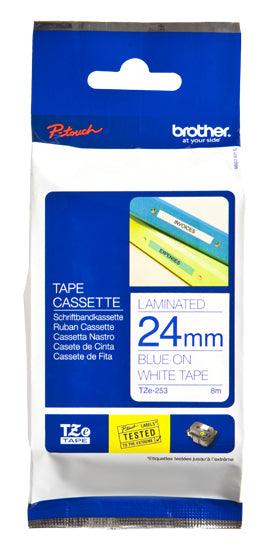 BROTHER 24 mm blue on white tape | 8m (TZE-253)