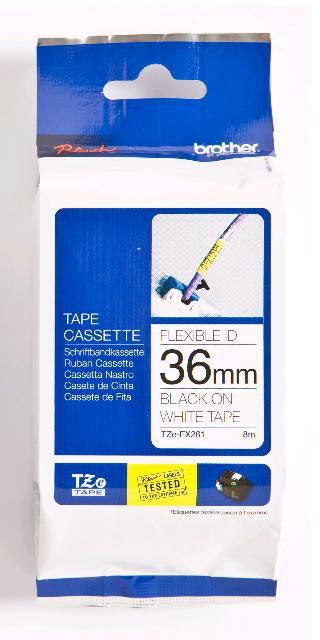 BROTHER 36 mm black on white tape | 8m (TZE-FX261)