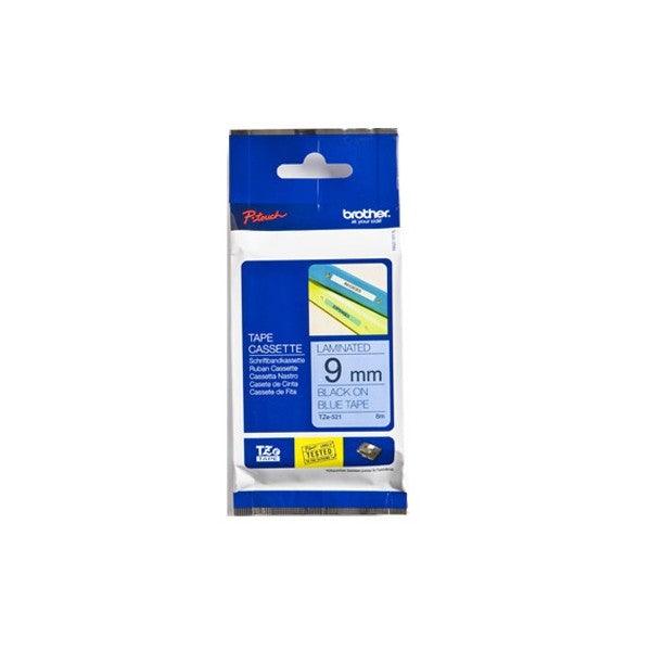 BROTHER 9mm Black on Blue Laminated Tape - 8m (TZE-521)