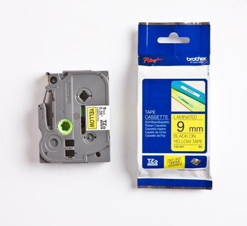 BROTHER 9mm Black on Yellow Laminated Tape - 8m (TZE-621)