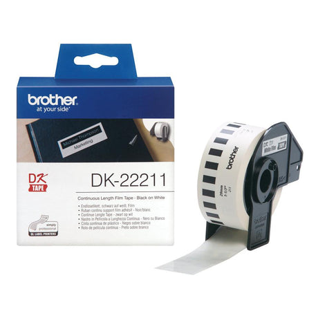 BROTHER Durable Film Tape - Medium Width - Black Print on White - 29mm x 15.24m (DK-22211)