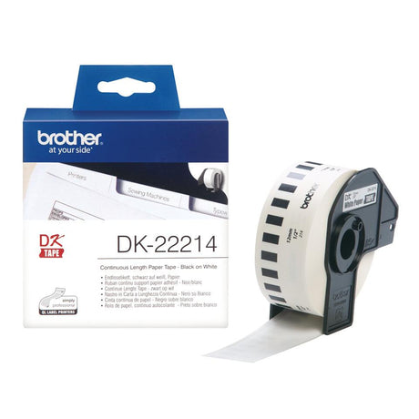 BROTHER Durable White Continuous Paper Tape - Narrow Width - 12mm x 30.48m (DK-22214)