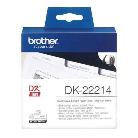 BROTHER Durable White Continuous Paper Tape - Narrow Width - 12mm x 30.48m (DK-22214)