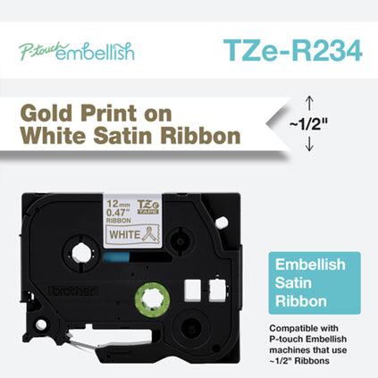 BROTHER Genuine Brother TZe-R234 Ribbon Tape Cassette | Gold on White | 12mm wide (TZE-R234)
