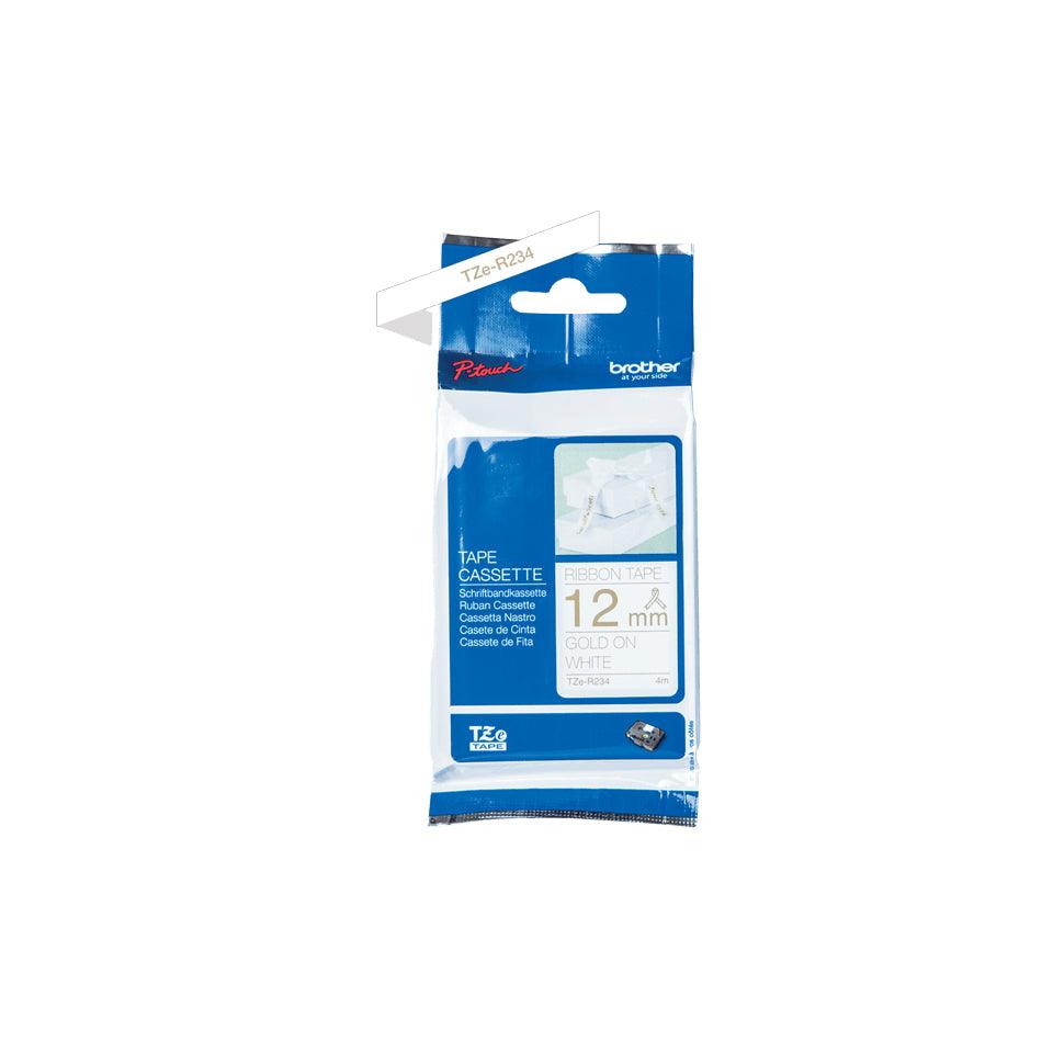 BROTHER Genuine Brother TZe-R234 Ribbon Tape Cassette | Gold on White | 12mm wide (TZE-R234)