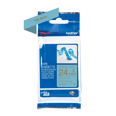 BROTHER Genuine Brother TZe-RL54 Ribbon Tape Cassette | Gold on Light Blue | 24mm wide (TZE-RL54)