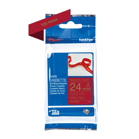 BROTHER Genuine Brother TZe-RW54 Ribbon Tape Cassette | Gold on Wine Red | 24mm wide (TZE-RW54)