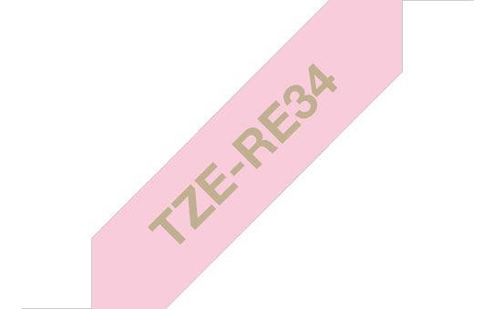 BROTHER Genuine Ribbon Tape Cassette | Gold on Pink | 12mm wide (TZE-RE34)