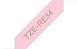 BROTHER Genuine Ribbon Tape Cassette | Gold on Pink | 12mm wide (TZE-RE34)