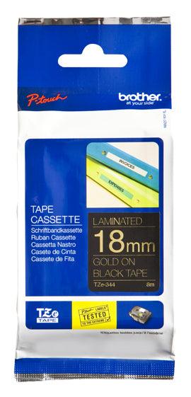 BROTHER Gold on black Laminated tape 18mm x 8m (TZE-344)