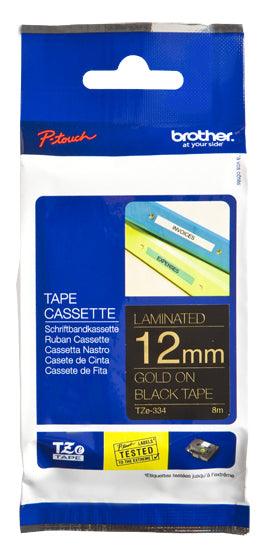 BROTHER TZe-334 - 12 mm gold on black tape | 8m (TZE-334)