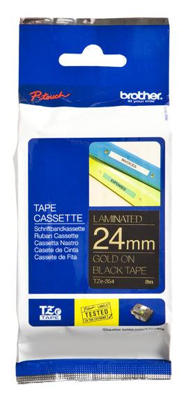 BROTHER TZe-354 - 24 mm gold on black tape | 8m (TZE-354)