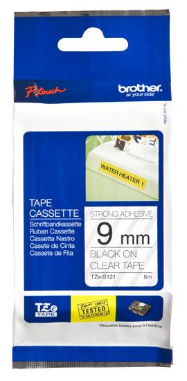 BROTHER TZe-S121 - 9 mm black on clear tape | 8m (TZE-S121)
