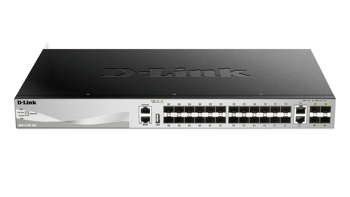 D-LINK DGS-3130-30S | 24x SFP | 2x 10GBASE-T | 4x 10G SFP+ | 168 Gbps | 125 Mpps | 440x250x44 mm (DGS-3130-30S)