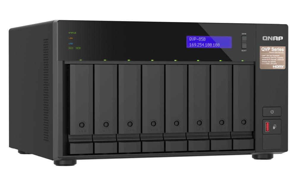 QNAP i5 | 32 GB DDR4 | 5 GB Flash | 8x 3.5" | 2x M.2 | 7.3 kg (QVP-85B)