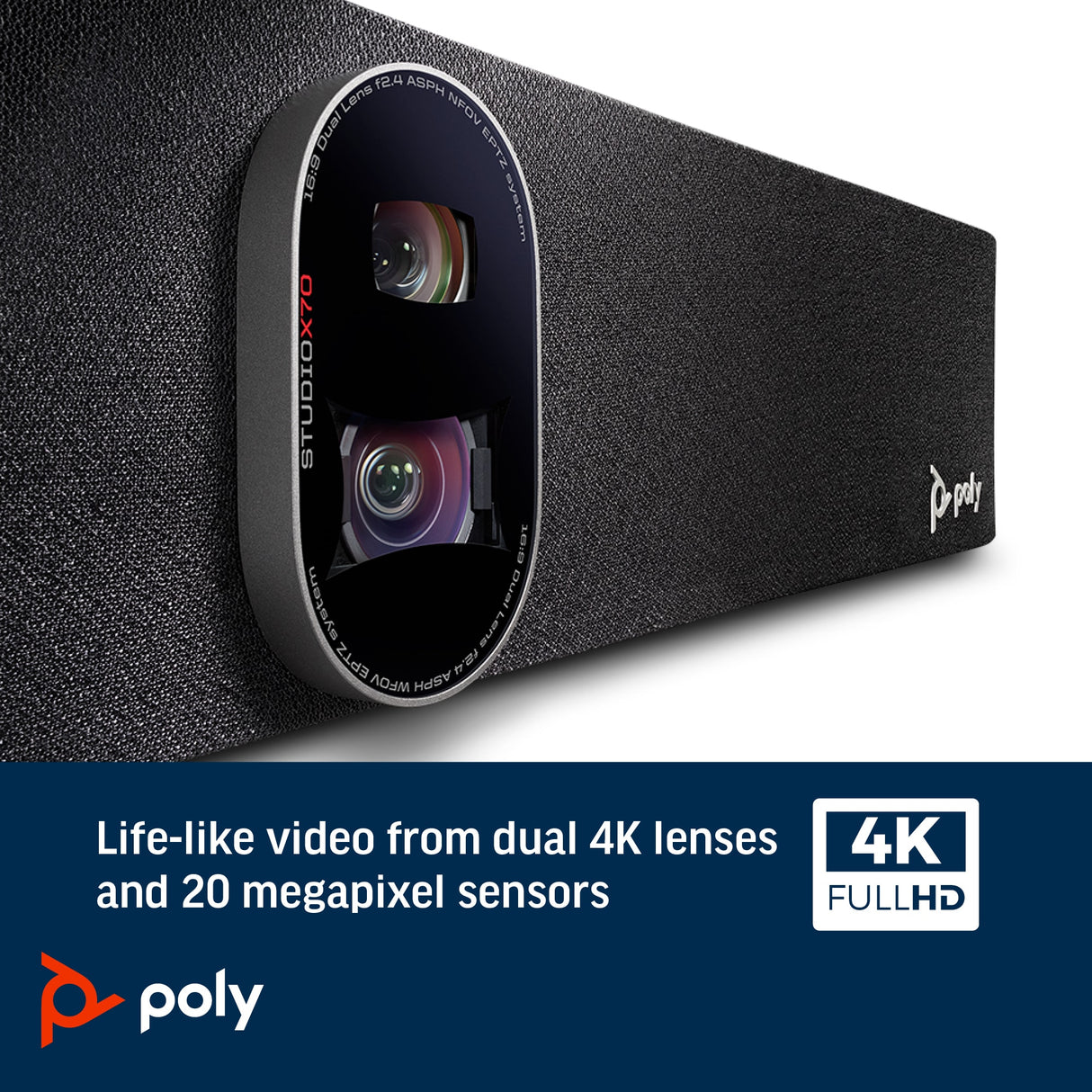 POLY Studio X70 All-In-One TC10 Controller Kit Group Video Conferencing System (8")