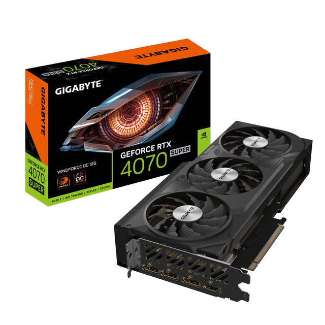 GIGABYTE NVIDIA GeForce RTX 4070 SUPER | 12GB GDDR6X | 192 bit | 21000MHz | PCI Express 4.0 | 1 x HDMI (2.1a) | 3 x DP (1.4a) | CUDA | DirectX 12 Ultimate | OpenGL 4.6 (GV-N407SWF3OC-12GD)
