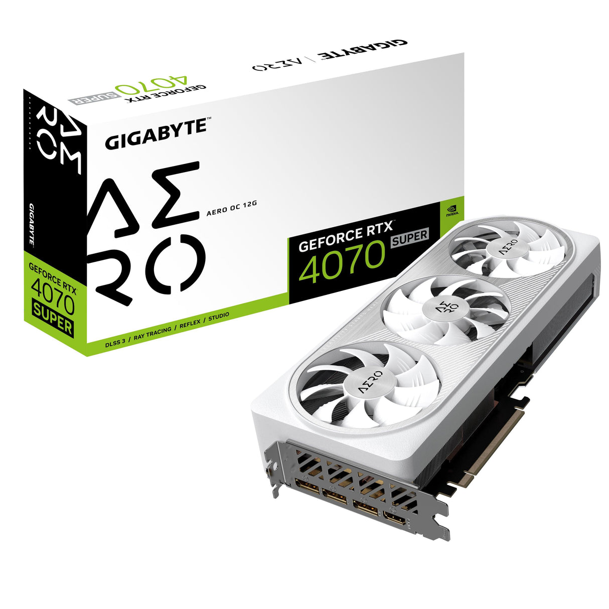 GIGABYTE NVIDIA GeForce RTX 4070 SUPER | 16GB GDDR6X | 192 bit | 21000MHz | PCI Express 4.0 | 1 x HDMI (2.1a) | 3 x DP (1.4a) | CUDA | DirectX 12 Ultimate | OpenGL 4.6 (GV-N407SAERO OC-12GD)