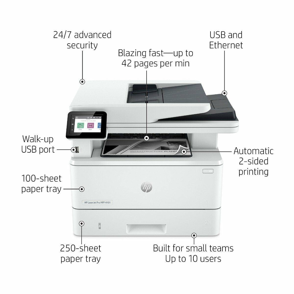 HP 4101FDN Laser MFP with Extra Tray [2Z618F-TRAY]