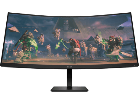 HP OMEN 34C OMEN BY HP 34in WQHD EDGE-LIT 165HZ CURVED Gaming Monitor 3440 x 1440 1500R CURVATURE VA PANEL 21:9 1MS GTG 400 NITS HDR ANTI-GLARE 2 x HDMI 2.0 DISPLAYPORT 1.4 AUDIO OUT HEIGHT ADJUSTABLE VE