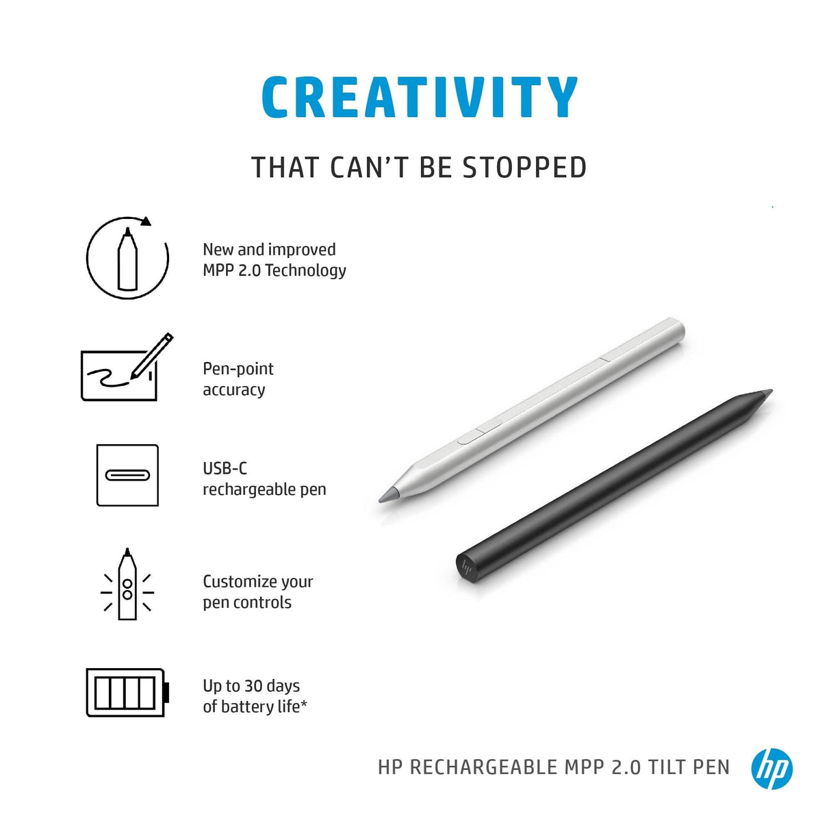 HP Rechargeable MPP 2.0 Tilt Pen (Black) (3J122AA)