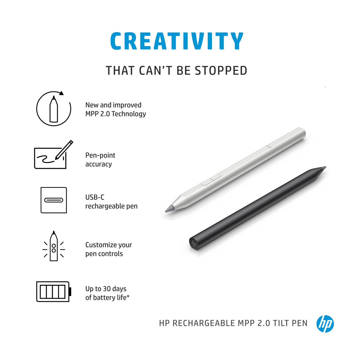 HP Rechargeable MPP 2.0 Tilt Pen (Black) (3J122AA)