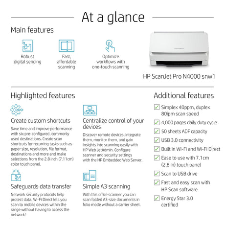 HP ScanJet Pro N4000 snw1 Sheet-feed Scanner