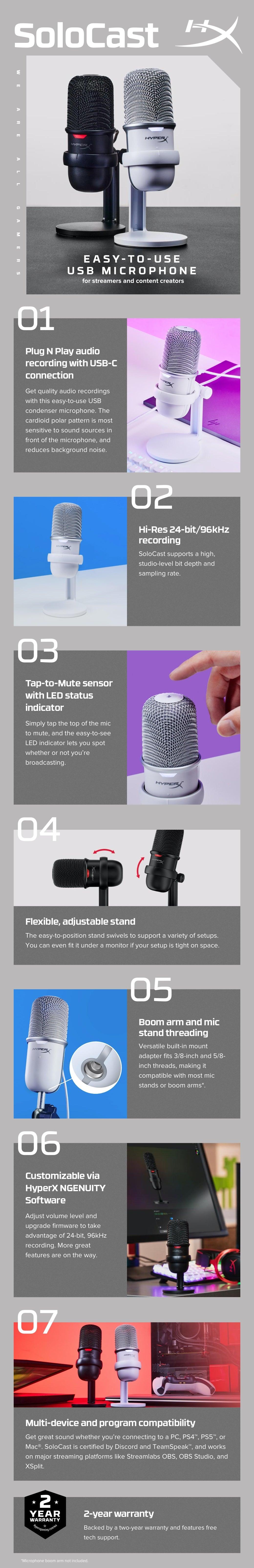 HP USB Microphone | Cardioid Polar Pattern | Tap to Mute Sensor | Streamers | Content Creators | Black (4P5P8AA)