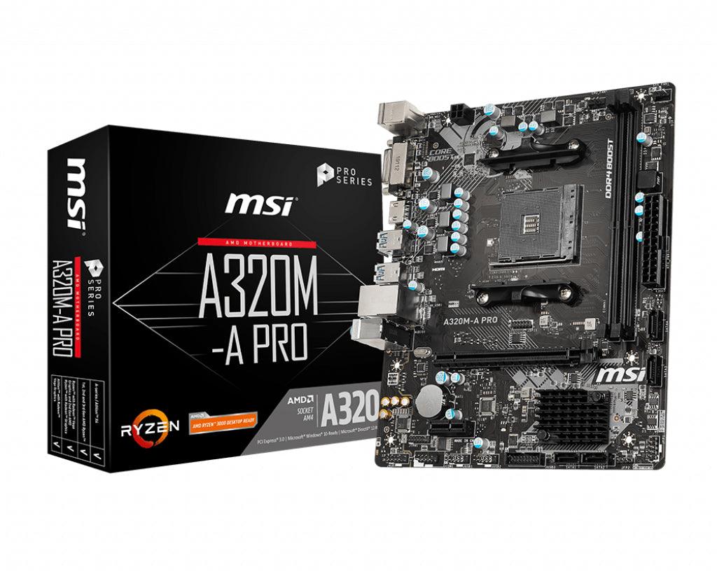 MSI A320M-A PRO | AMD 320 | AM4 | 2x DDR4 | PCIe 3.0 x16 | 1x PCIe 2.0 x1 | DVI-D | SATA | USB 3.2 | m-ATX | 226x187 mm (A320M-A PRO)
