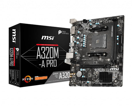 MSI A320M-A PRO | AMD 320 | AM4 | 2x DDR4 | PCIe 3.0 x16 | 1x PCIe 2.0 x1 | DVI-D | SATA | USB 3.2 | m-ATX | 226x187 mm (A320M-A PRO)