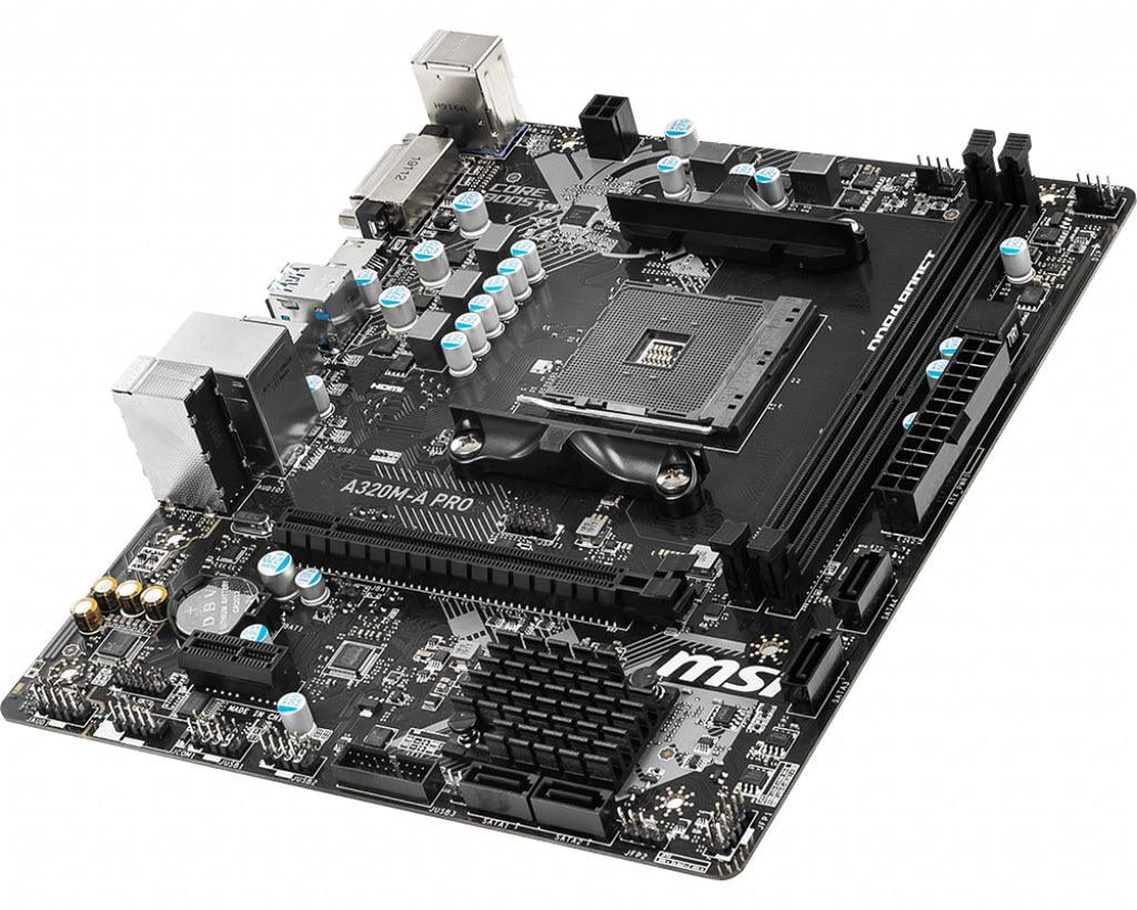 MSI A320M-A PRO | AMD 320 | AM4 | 2x DDR4 | PCIe 3.0 x16 | 1x PCIe 2.0 x1 | DVI-D | SATA | USB 3.2 | m-ATX | 226x187 mm (A320M-A PRO)