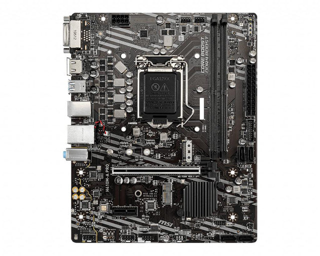 MSI LGA 1200 | Intel H410 Chipset | 2 x DDR4-SDRAM up to 64GB | 1 x RJ-45 | 4 x SATA III | UEFI AMI | Micro ATX (H410M-A PRO)