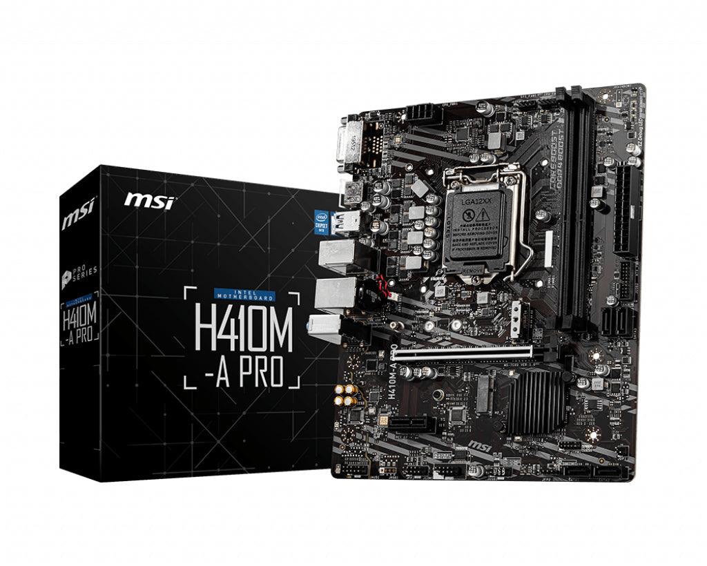 MSI LGA 1200 | Intel H410 Chipset | 2 x DDR4-SDRAM up to 64GB | 1 x RJ-45 | 4 x SATA III | UEFI AMI | Micro ATX (H410M-A PRO)