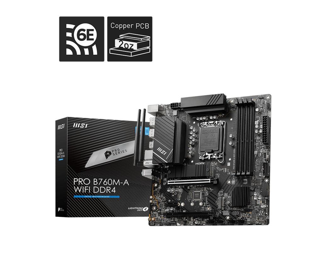 MSI LGA 1700 | Intel B760 | 4x DDR4 | 5333 MHz | 2x HDMI | 2x DisplayPort | 4x SATA 6G | mATX (PRO B760M-A WIFI DDR4)