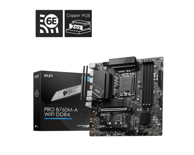 MSI LGA 1700 | Intel B760 | 4x DDR4 | 5333 MHz | 2x HDMI | 2x DisplayPort | 4x SATA 6G | mATX (PRO B760M-A WIFI DDR4)