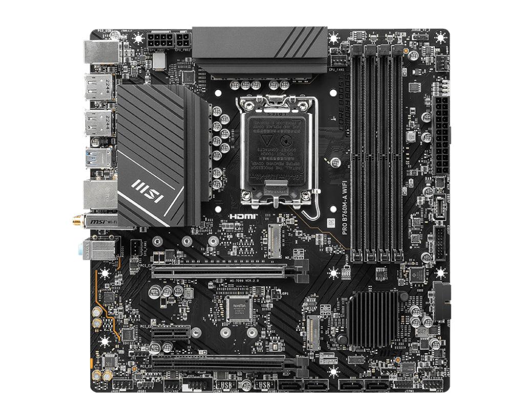 MSI LGA 1700 | Intel B760 | 4x DDR5 | 6800 MHz | 2x HDMI | 2x DisplayPort | 4x SATA 6G | mATX (PRO B760M-A WIFI)