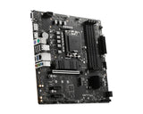 MSI mATX | Intel B760 | LGA 1700 | 12th|13th Gen Intel Core|Pentium Gold|Celeron | 4x DDR5 slots | 192GB Max | 2 x M.2 2280|2260|2242 | 4 x SATA III | Gigabit Ethernet | HDM 1.4 | DisplayPort 1.4 | VGA | 7.1 HD Audio (PRO B760M-P)