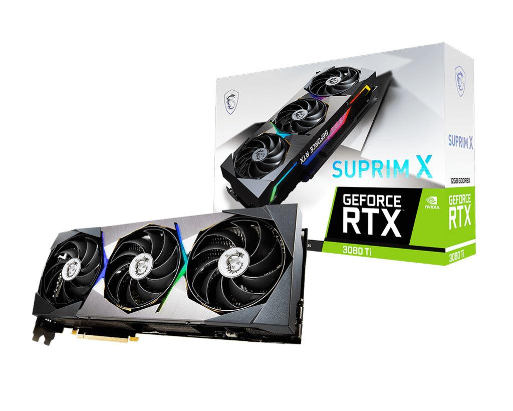 MSI NVIDIA GeForce RTX 3080 Ti | 12GB GDDR6X | 384 bit | PCI Express 4.0 | 1 x HDMI (2.1) | 3 x DP (1.4a) | CUDA | DirectX 12.0 | OpenGL 4.6 | VR | 400W (RTX 3080 TI SUPRIM X 12G)